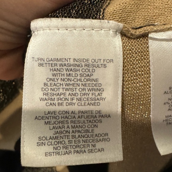 Anne Klein Cowl Neck sweater Tan & Black stripes with Gold metallic acce… - Picture 5 of 12